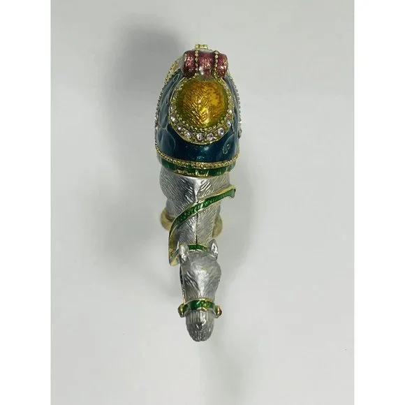 Crystal Bejeweled Camel Heavy Latching Trinket Box Silver Gold Emerald Colored - Picture 12 of 16